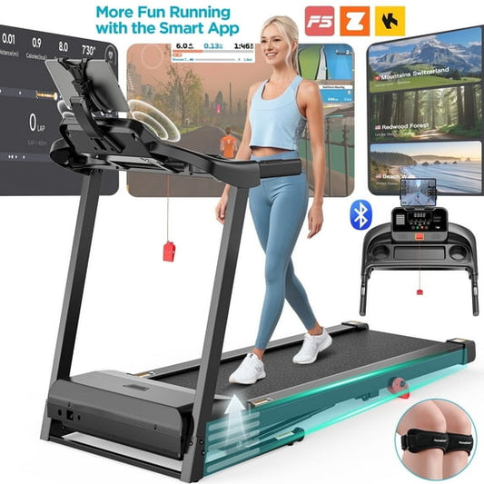 3HP Treadmill for Home, 300LBS Capacity Folding Treadmill w/ Incline, Virtual Run with APP Connection, 64+3+4 Program, 7.5MPH Portable Exercise Equipment for Jogging Walking