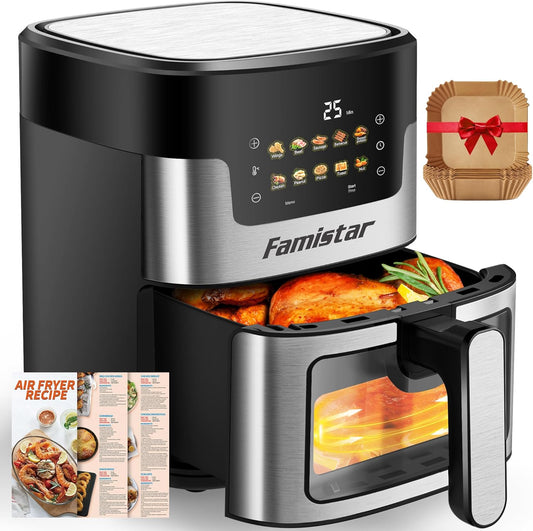 Air Fryer Oven, 10-in-1 7.5Qt Multifunction Air Fryer with Digital LED Touch Screen, 10 Preset Cookings, Dishwasher-Safe Basket, 95% Less Oil, Nonstick Dishwasher-Safe Basket, 100Pcs Liner