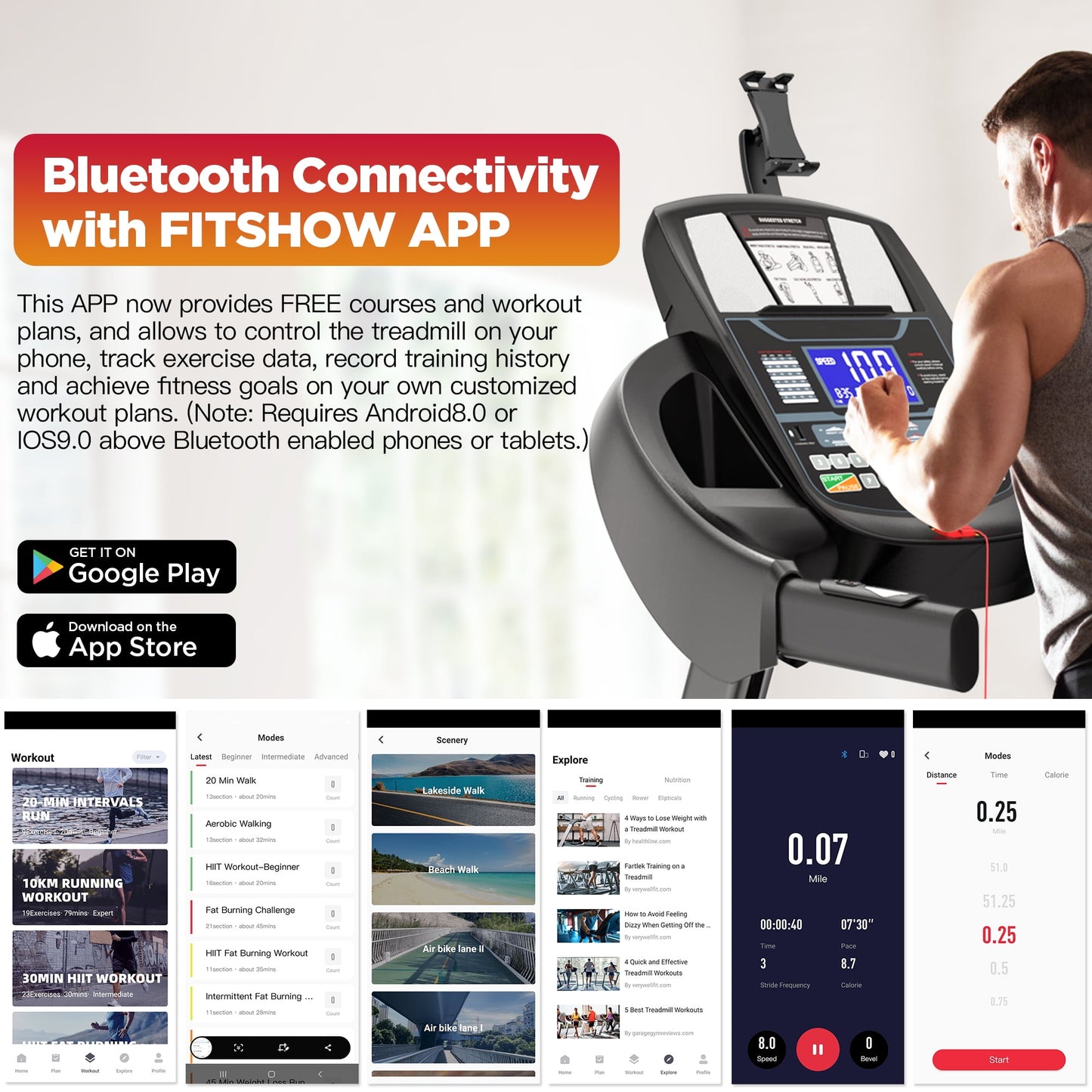 5HP Folding Treadmill with 300lb Capacity, Portable Treadmill with 15-Level Auto Incline, 64+7 Preset Programs