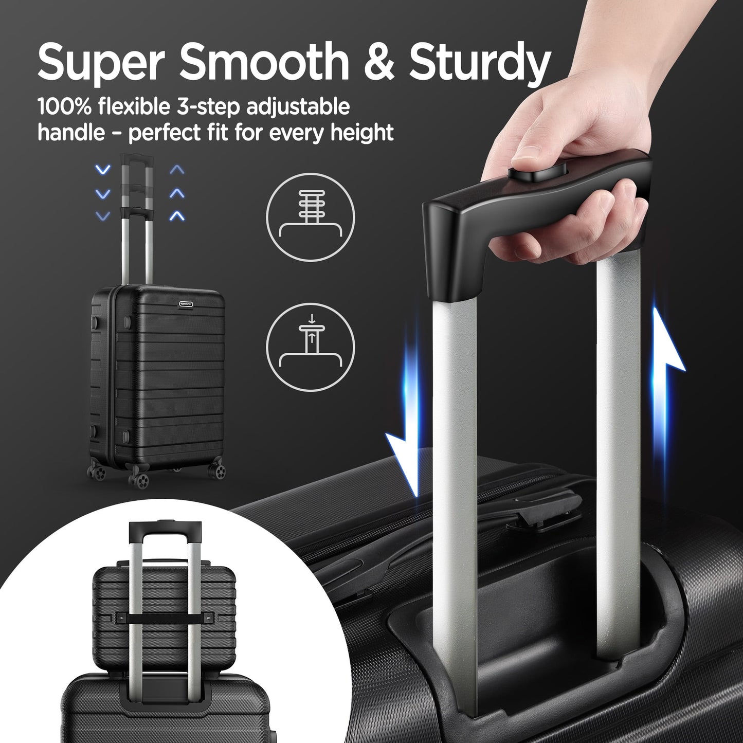 11Pcs Hardshell Luggage Set, Lightweight Suitcases w/ Spinner Wheels, Carry on Luggage, Black, UPC: 735280601813