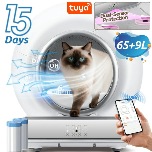 Automatic Self-Cleaning Cat Litter Box for Multiple Cats, Smart APP Control + Panel Control