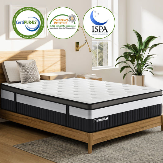 14” King Mattress in a Box, Memory Foam Mattress with High Quilted Hybrid of Comfort Foam and Pocket Spring, CertiPUR-US Certified