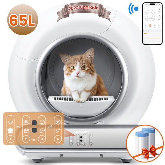 Self Cleaning Cat Litter Box, Automatic Cat Litter Box with APP Control, 65+9L Large Capacity, All-round Safety Protection, Fully Auto Cleaning, Support 2.4G WiFi Only, 2 Rolls Liner Gift