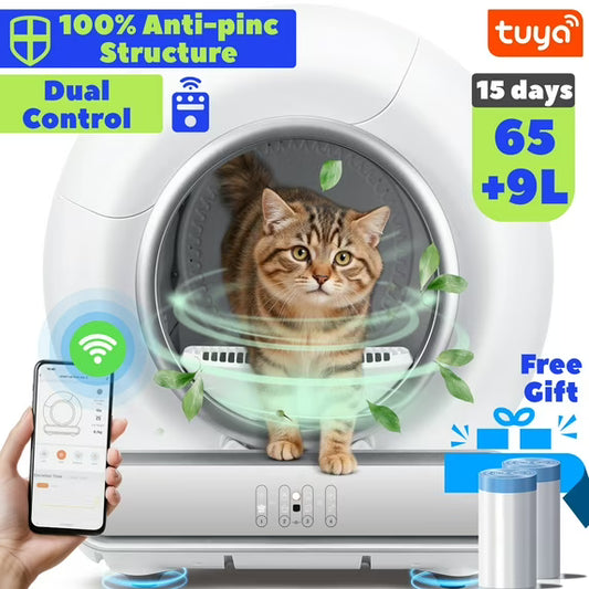 Campmoy Self-Cleaning Cat Litter Box, Automatic Litter Box w/ 65+9L Extra-Large Capacity for Multi-Cat