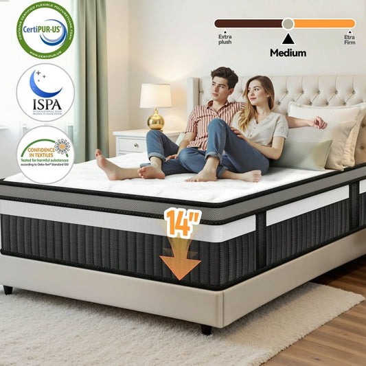 King Mattress, 14 Inch Memory Foam Mattress in a Box, Pressure Relief Mattress, Zoned Support