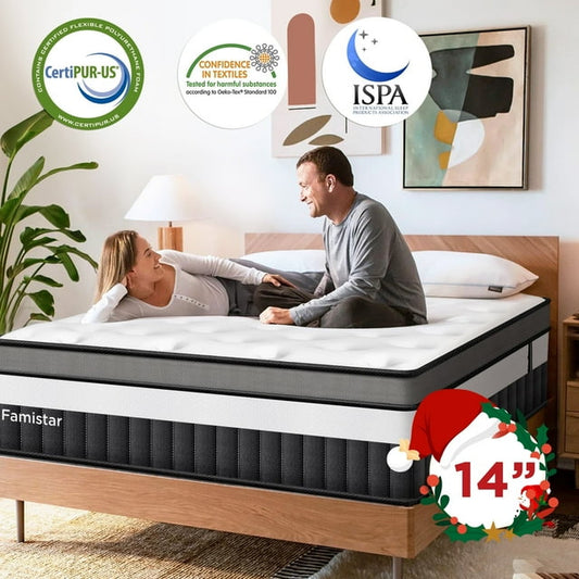 King Mattress in a Box, 14 Inch Gel Memory Foam Hybrid Mattress, Medium Firm, Edge Support