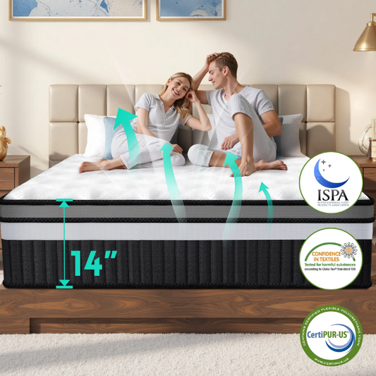 Memory Foam Queen Mattress, 14" Cooling Gel Mattress in a Box, Zoned Pressure Relief