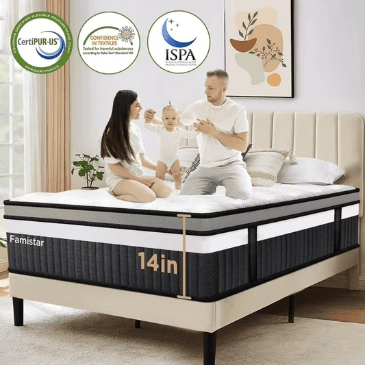 Queen Mattress in a Box, 14" Cooling Memory Foam and Pocket Spring Hybrid Mattress, CertiPUR-US Certified