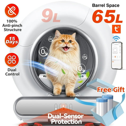 Self Cleaning Cat Litter Box, Automatic Litter Box w/ Liner, Dual Sensor Protection for Multi Cat