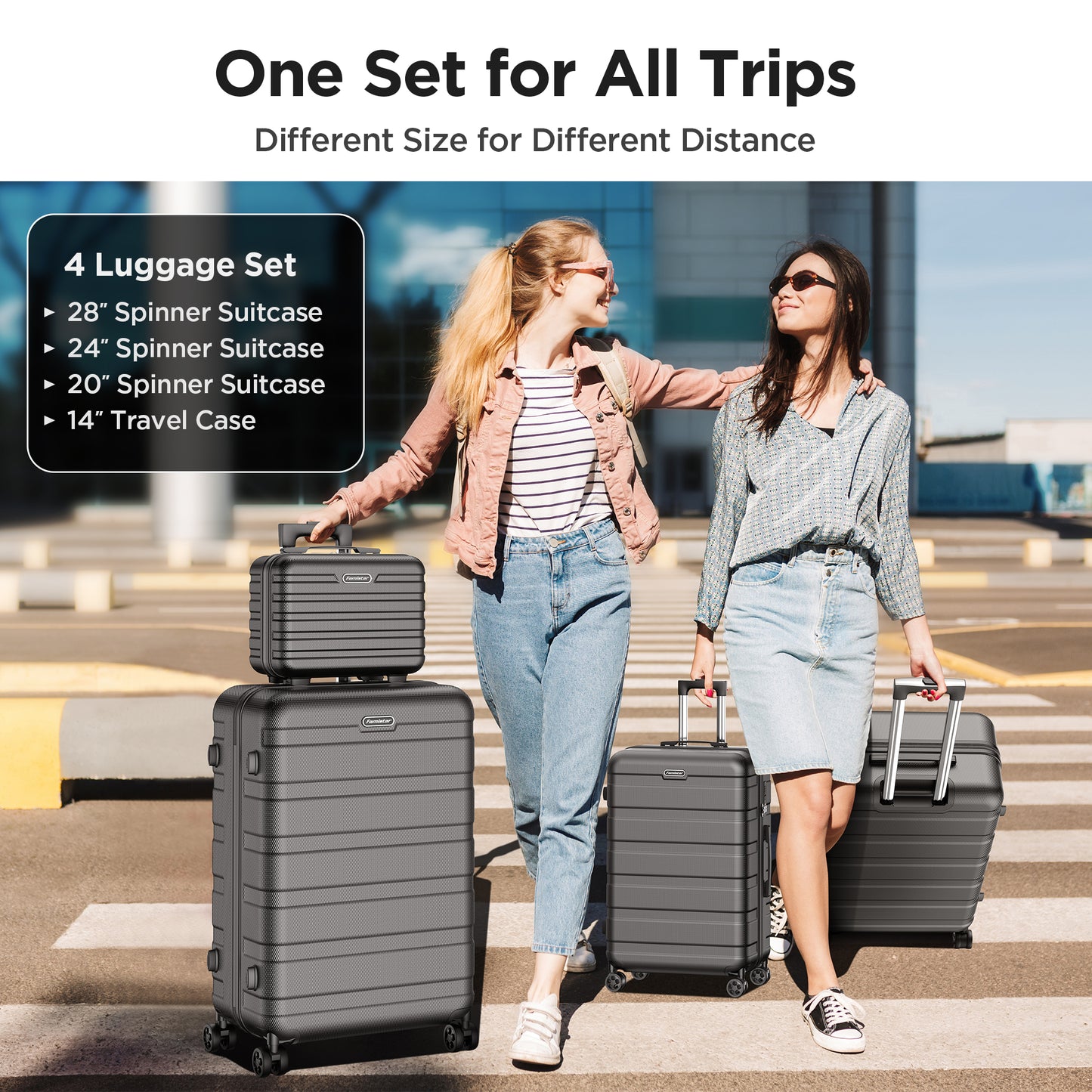 4 Piece Set Luggage Sets Suitcase ABS Hardshell Lightweight Spinner Wheels (14/20/24/28 inch)
